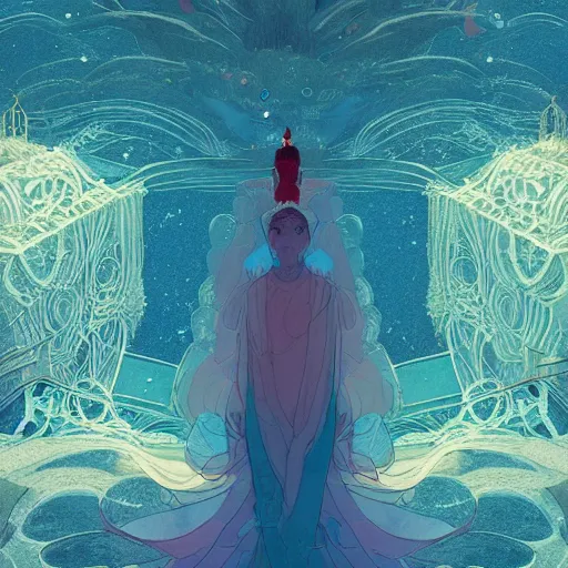 Image similar to beautiful digital fantasy illustration of a spiritual being in a sublime realm, art by victo ngai, 8 k, cinematic, cinematic lighting