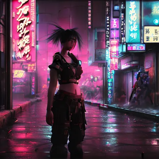 Prompt: An epic comic hyperrealistic cg painting of a cyber samurai girl, attractive, faces and details painted by painted by craig mullins, cyberpunk style color, heavy rainning at tokyo street night, neon lights all around, Matte painting, smoke, cinematic lighting, directional lights, corona render, arnold render, movie concept art, 8k, RPG portrait, Concept world, rim lights, phtotrealistic, hdri