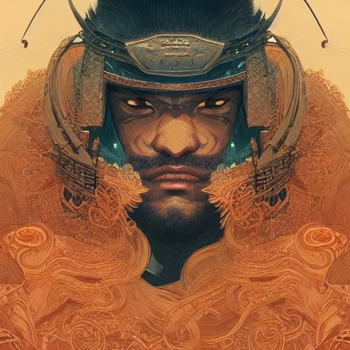 Prompt: a detailed portrait of samurai, by victo ngai and justin gerard, digital art, realistic painting, very detailed, sharp focus, fantasy, dnd, trending on artstation