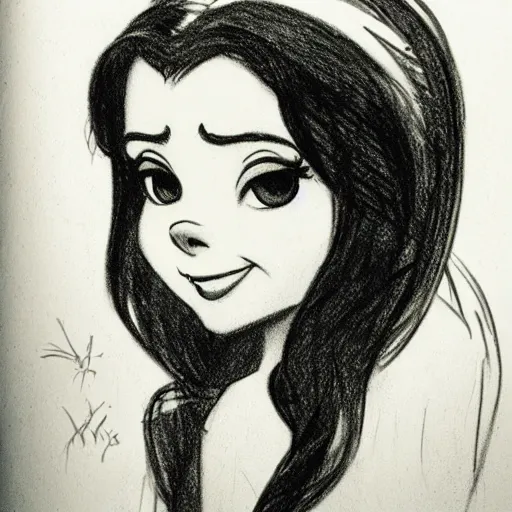 Prompt: milt kahl pencil sketch of chloe grace moretz in disney snow white