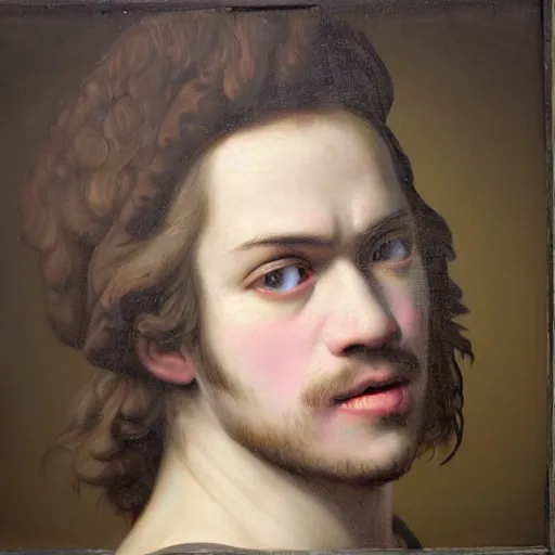 Image similar to A 17th century Baroque Painting of Maxmoefoe, grainy, realistic, hyperrealistic, very realistic, very very realistic, highly detailed, very detailed, extremely detailed, detailed, digital art, trending on artstation, detailed face, very detailed face, very detailed face, realism, HD Quality, 8k resolution, intricate details, body and head in frame, painting, oil painting, trending on deviantart, Baroque Painting