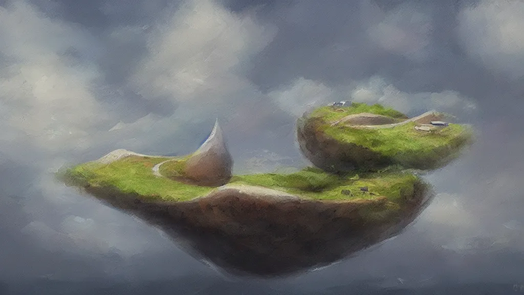 Prompt: floating island, trending on art station, oil painting, concept art