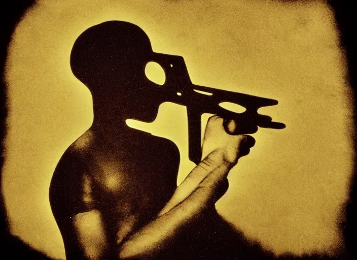 Image similar to ultrasound portrait of fetus holding a gun