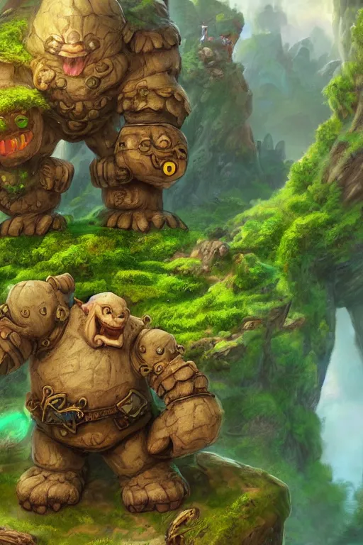 Image similar to zelda fantasy art giant golem troll wood rock greeble gemstone, global illumination ray tracing hdr fanart arstation by sung choi and eric pfeiffer and gabriel garza and casper konefal