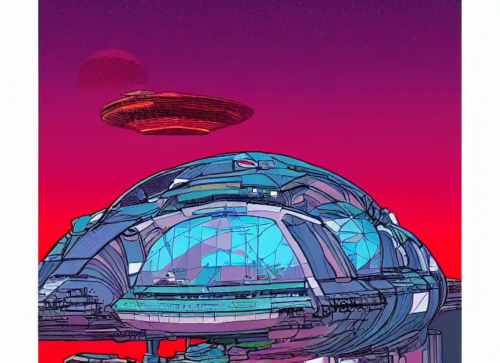 Prompt: martian architecture by moebius, vector art, cyberpunk, soviet poster