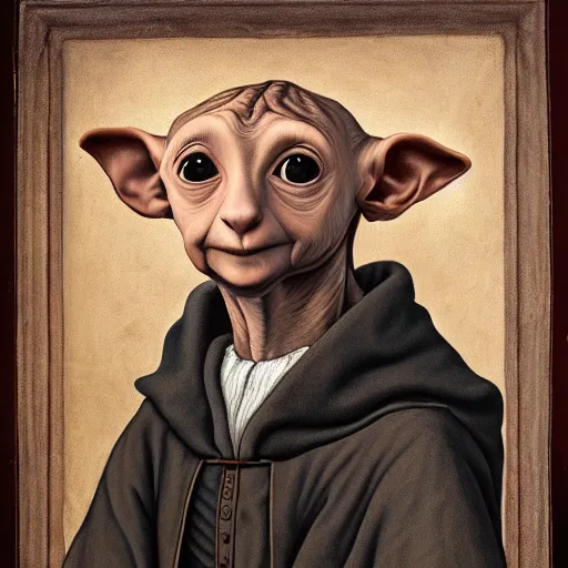 Prompt: a renaissance style portrait painting of Dobby