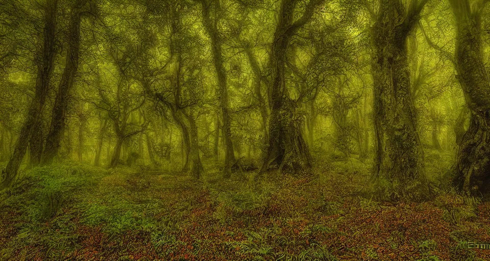 Prompt: Enchanted and magic forest, by burns jim