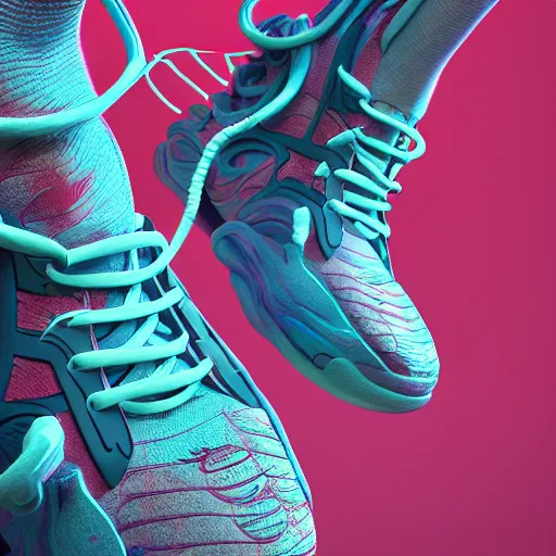 Image similar to sneakers shoe design inspired by a chinese dragon, unreal engine, octane render, cinematic backdrop, ethereal lighting, visually stunning, inspiring, ray tracing, in the style of james jean