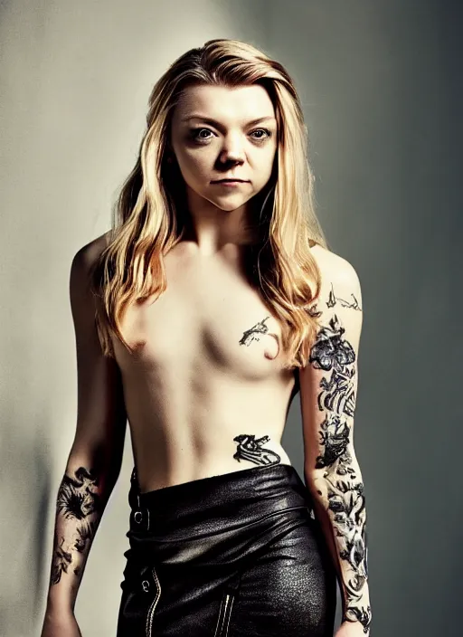 Image similar to natalie dormer wearing miniskirt with fox - tail doing a backflip, beautiful tattoos, focus, zeiss lens, detailed, symmetrical, centered, breathtaking, 8 k resolution, extremely detailed, beautiful, artistic, hyperrealistic, award - winning photography