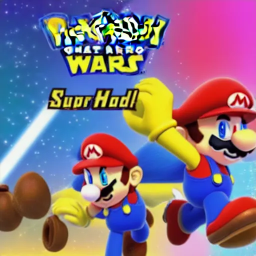 Image similar to super mario, kirby, sonic the hedgehog, super smash bros, star wars themed movie poster high detail accurate eyes and good gesture poses, pokemon anime cartoon style