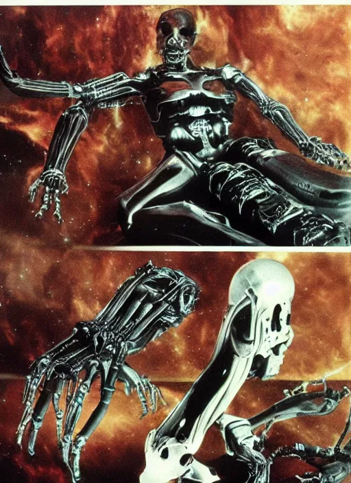 Prompt: sci - fi practical fx of a spooky cyborg alien being defeated. art by ridley scott and david cronenberg 1 9 7 0