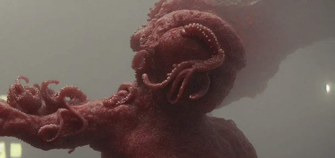 Prompt: an octo. pus in the shape of a sku. ll, foggy, cinematic shot, photo still from movie by denis villeneuve, wayne barlowe