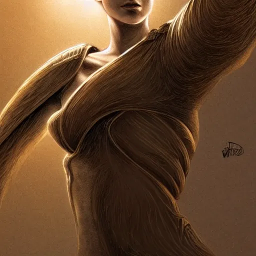 Image similar to ethereal gold and silver tones, dune movie, warrior princess, full body, style of moebius, james jean, mcbess!!!, cinematic, highly detailed, award winning, 8 k photorealistic