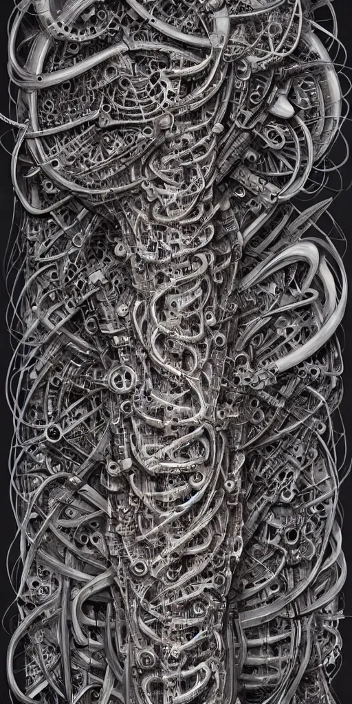 Prompt: biomechanical typography by hr giger and james jean