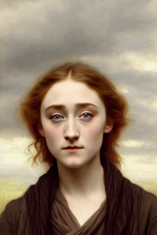 Prompt: saoirse ronan painting by rossetti bouguereau, detailed art, artstation