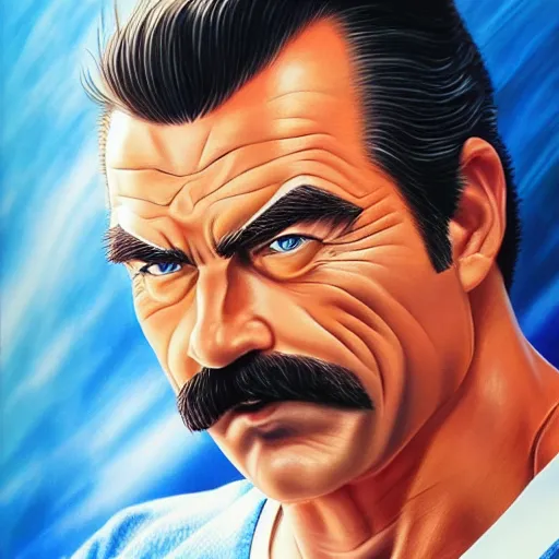 Image similar to ultra realistic portrait painting of tom selleck, art by akira toriyama, 4 k, dragon ball artstyle, cel shaded, highly detailed, epic lighting