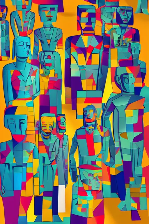 Image similar to cubist moai statue cutout digital illustration cartoon colorful beeple