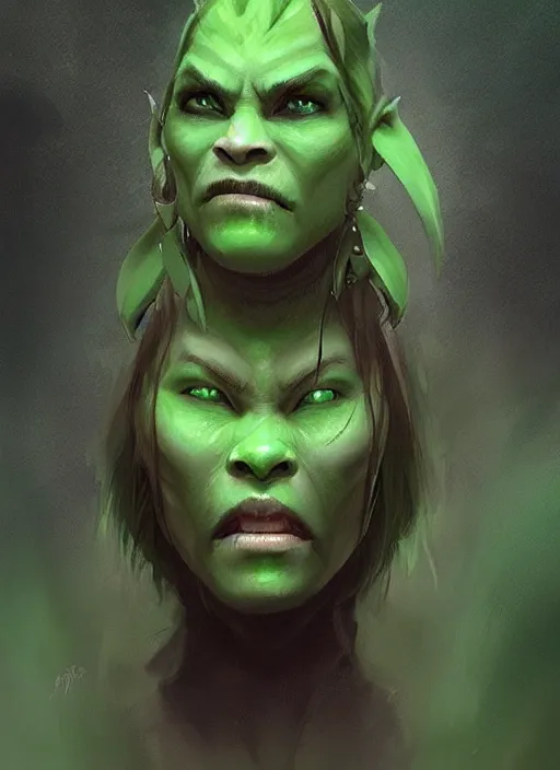 Image similar to green orc female, light green tone beautiful face by wenjun lin