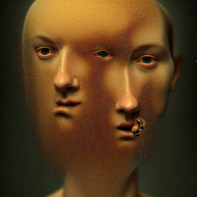 Prompt: symmetrical portrait of beautiful faceless man covered with holes by hieronymus bosch, trypophobia, lucid dream - like heavy atmosphere, baroque painting, perfect composition, detailed octane render trending on artstation, 8 k artistic photography, volumetric cinematic perfect light, chiaroscuro, masterpiece, raphael, caravaggio, beksinski, rutkowski