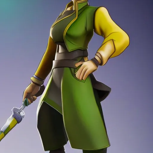 Prompt: toph beifong in fortnite closing her eyes, character render, full body shot, highly detailed, in game render