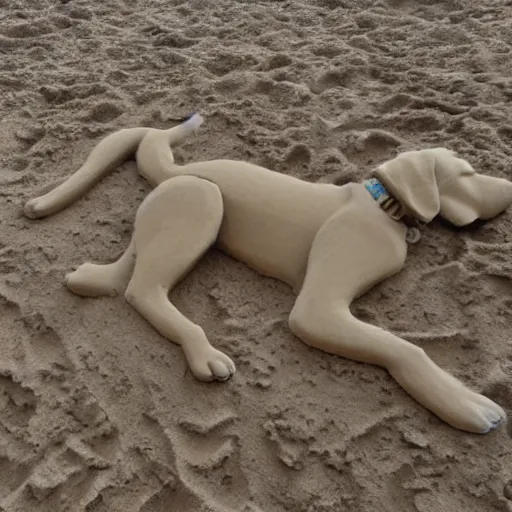 Image similar to a dog made of sand at the beach