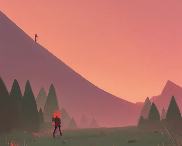 Prompt: a dreamy explorer wandering new friendly lands on a bright sunny day by atey ghailan