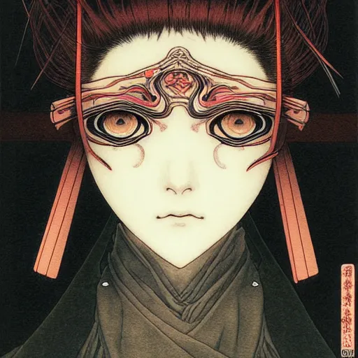 Image similar to prompt : portrait of muse soft light painted by takato yamamoto, rinnegan eyes inspired by ninja anime, smooth face feature, intricate oil painting, high detail, sharp high detail, manga and anime