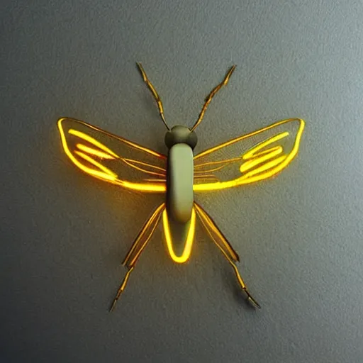 Prompt: insect made out of glowing metal
