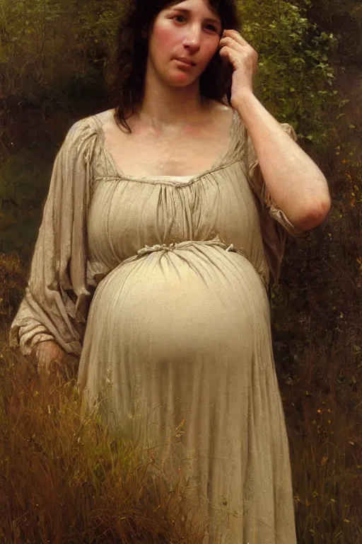 Image similar to starving pregnant woman, by Alyssa Monks, Edmund Blair Leighton