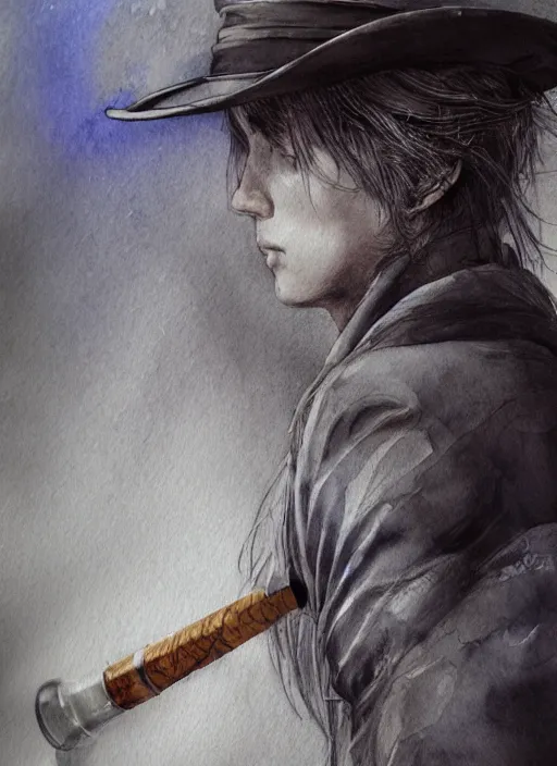 Image similar to portrait, the sadhatter, smoking a magical bong, watercolor, dramatic lighting, cinematic, establishing shot, extremely high detail, foto realistic, cinematic lighting, pen and ink, intricate line drawings, by Yoshitaka Amano, Ruan Jia, Kentaro Miura, Artgerm, post processed, concept art, artstation, matte painting, style by eddie mendoza, raphael lacoste, alex ross