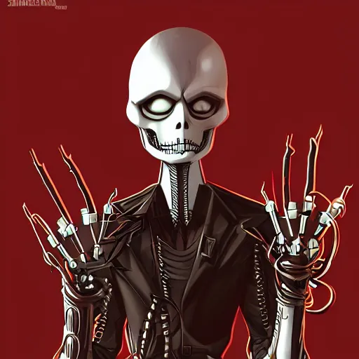 Image similar to cyberpunk jack skellington as the leader of a futuristic communist nation, cybernetics, sharp lines, digital, artstation, colored in