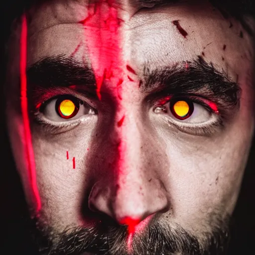 Image similar to a man with red glowing eyes