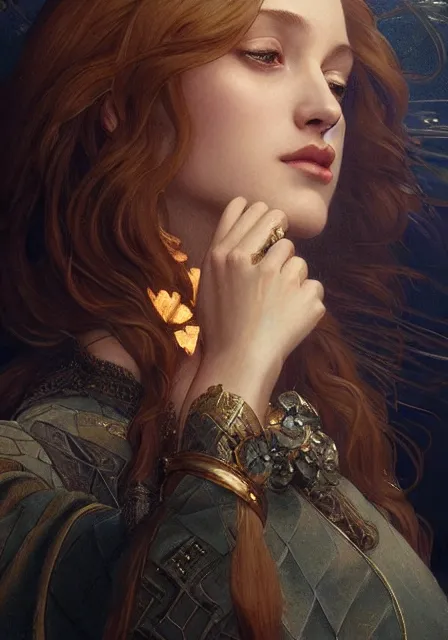 Image similar to sansa gessica chastain, intricate, elegant, highly detailed, digital painting, artstation, concept art, smooth, sharp focus, illustration, art by artgerm and greg rutkowski and alphonse mucha and william - adolphe bouguereau