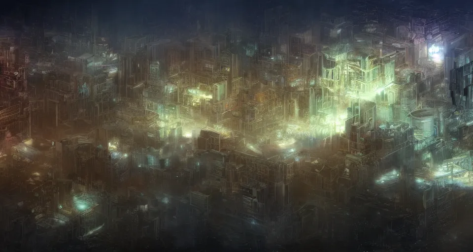 Image similar to Mech robot city. By Joseph Mallord William Turner, fractal flame, highly detailded