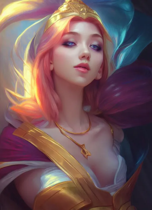 Prompt: beautiful lux fortune from league of legends, half body shot, path traced, realistic, highly detailed, high quality, digital painting, hd, alena aenami, lilia alvarado, shinji aramaki, karol bak, alphonse mucha, tom bagshaw