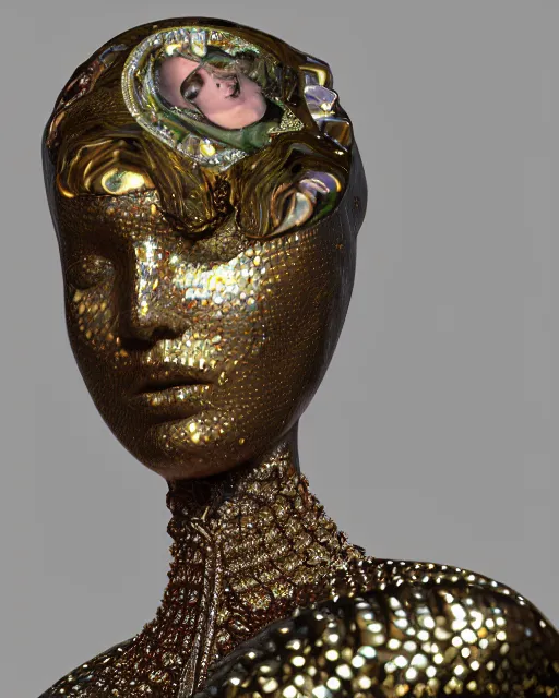 Image similar to a highly detailed metahuman 4 k close up render of an alien goddess bella hadid monument in iris van herpen armor schiaparelli in diamonds crystals swarovski and jewelry iridescent in style of alphonse mucha gustav klimt trending on artstation made in unreal engine 4