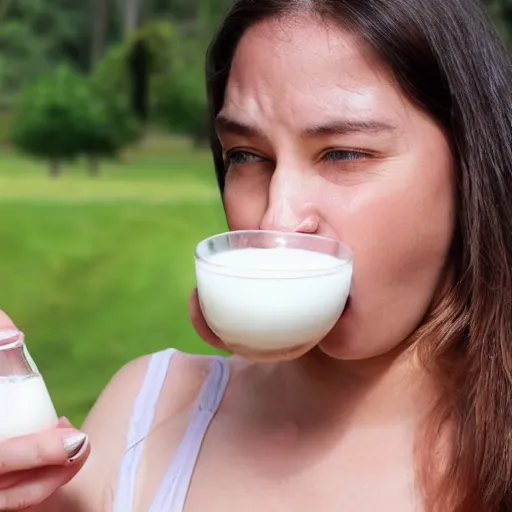 Image similar to person unable to drink milk properly, while spilling it out of their mouth