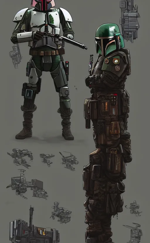 Image similar to cyberpunk mercenary inspired by boba fett in a scenic scifi environment