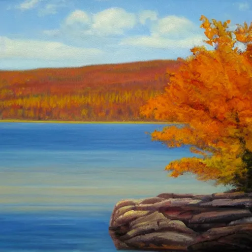 Prompt: oil painting of lake superior in the fall