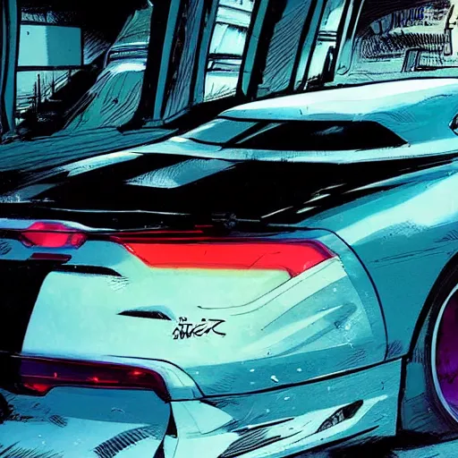 Prompt: a beautiful comic book artwork of a supra on a highway at night, by Jerome Opeña, featured on artstation