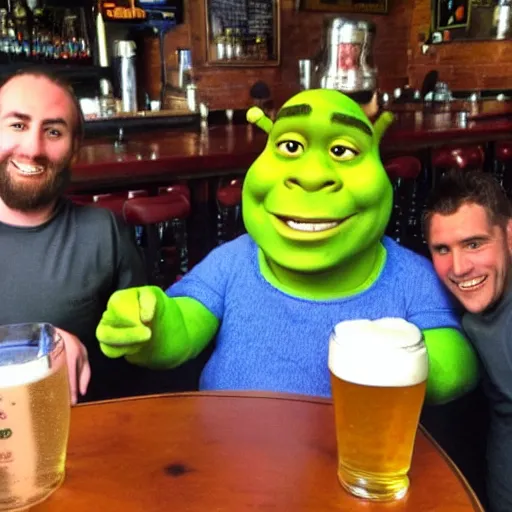Image similar to Shrek having a pint with the lads at the local pub