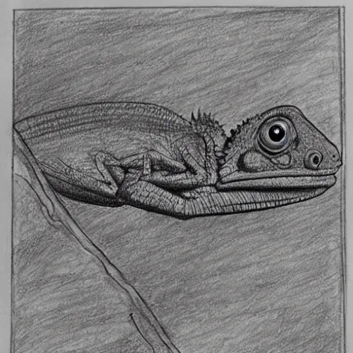 Image similar to a drawing of a chameleon, in the style of leonardo da vinci, leonardo da vinci