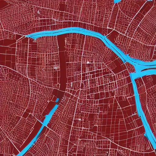 Image similar to hyperrealistic landsat image of a cityscape in an organic shape, detailed, 4k, vector, award winning, dark red colors