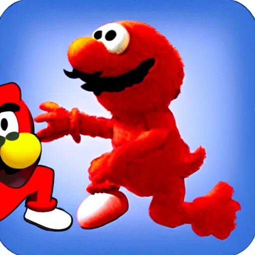 Image similar to elmo and mario adventure together