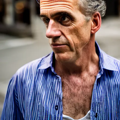 Prompt: closeup portrait of a Jordan Peterson , new york back street , by Steve McCurry and David Lazar, natural light, detailed face, CANON Eos C300, ƒ1.8, 35mm, 8K, medium-format print