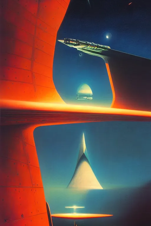 Image similar to emissary space by arthur haas and bruce pennington and john schoenherr, cinematic matte painting, zaha hadid building, photo realism, neon colors, blue hour, james terrell art,