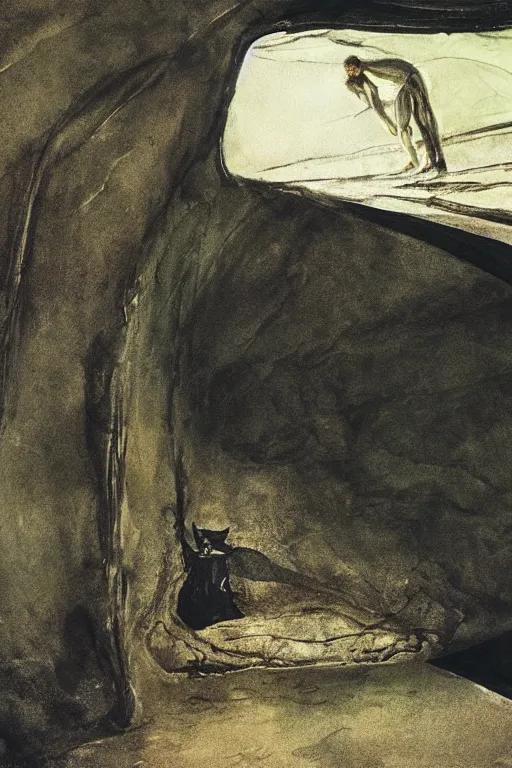 Image similar to Andrew Wyeth artwork, Batman in the batcave