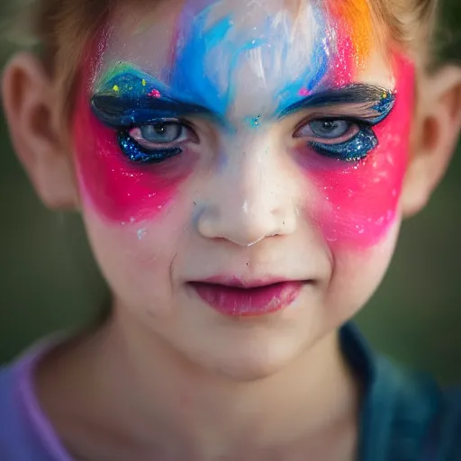 Prompt: a portrait of a abstract girl who has face - painting like abstract object. depth of field. lens flare