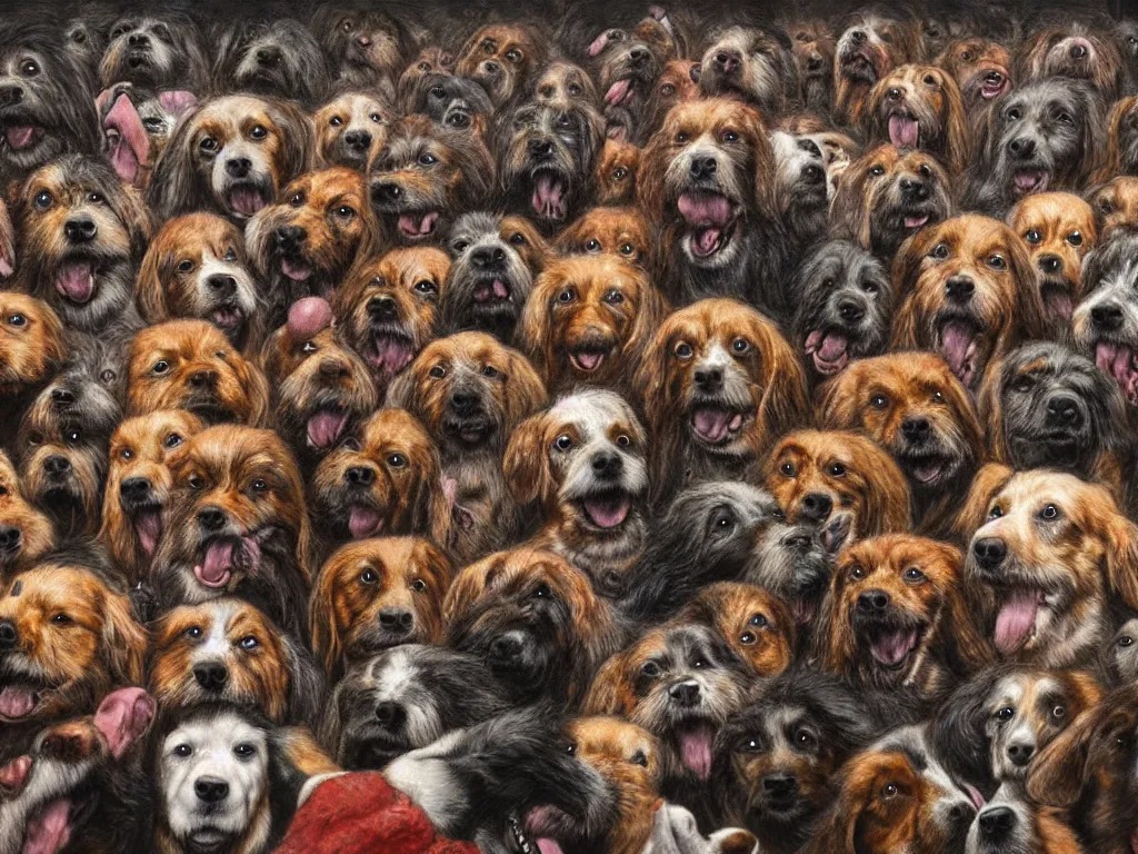 Prompt: close up of dogs in a moshpit, by dan witz
