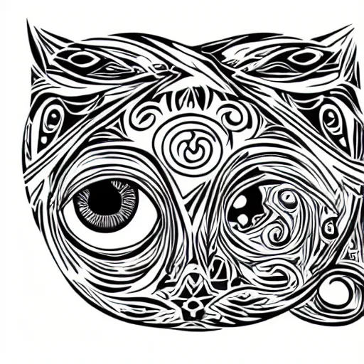 Image similar to tattoo sketch, cyclope cat, a draft, organic ornament, maori, vector